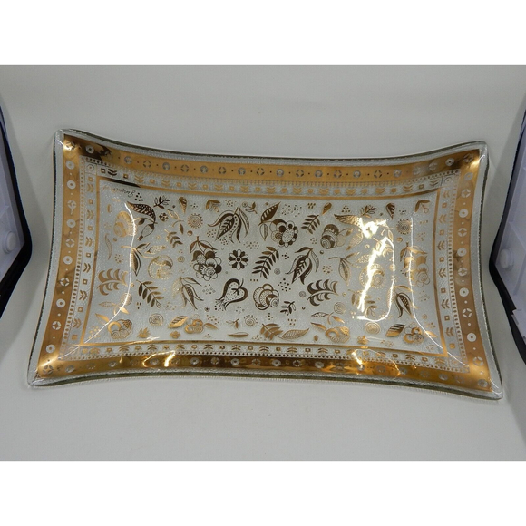 Georges Briard Glass Gold Persian Garden Plate Tray 11 Inch - Picture 2 of 11